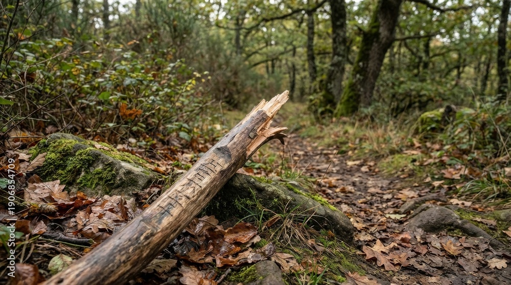 Obraz premium Broken Wooden Staff Lying on Forest Floor