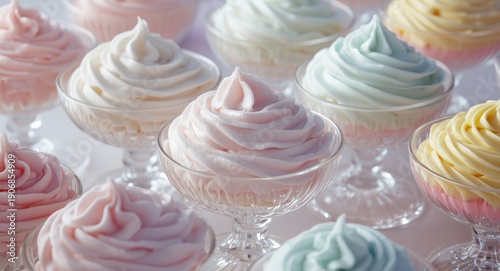 Glass bowls filled with cre...