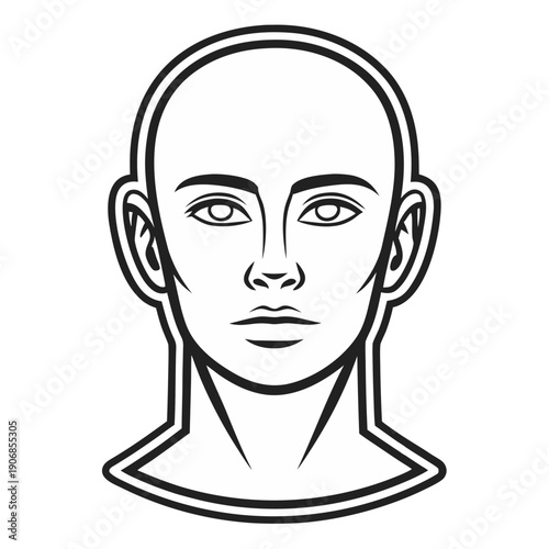 Human Face Outline: A detailed black and white outline of a human face. Clean lines and smooth curves shape the brow, eyes, nose, and lips, providing a classic and minimal representation.