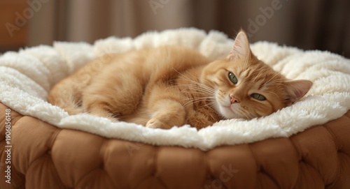 Content orange cat lying pe...
