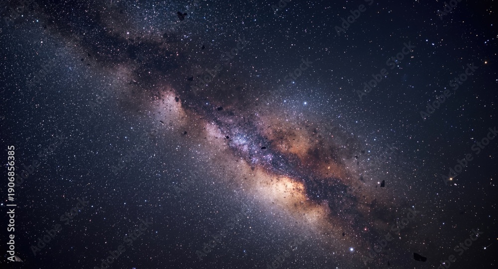 Fototapeta premium Galactic Milky Way view with numerous floating space debris