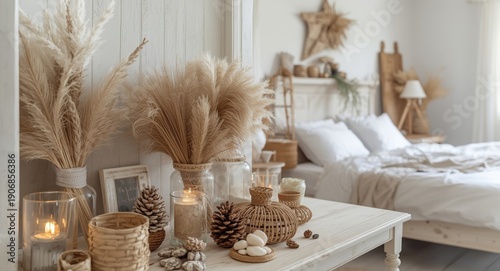 Cozy vintage bedroom in whi...