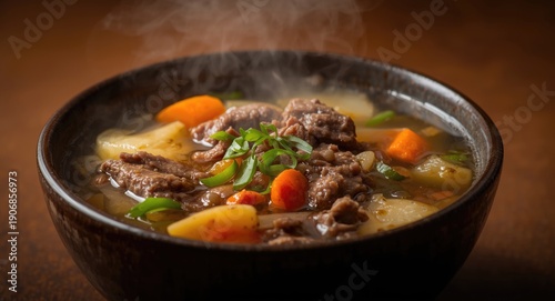 Clear broth soup with quali...