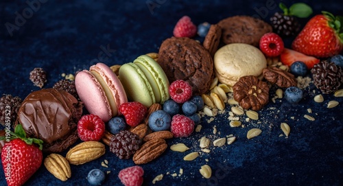 Assorted macarons alongside...