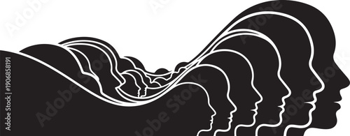 Multiple Silhouette Heads in a Row with White Outline