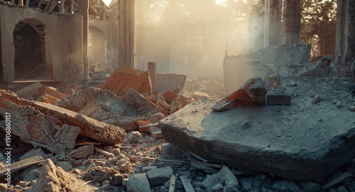 Broken concrete slabs and d...