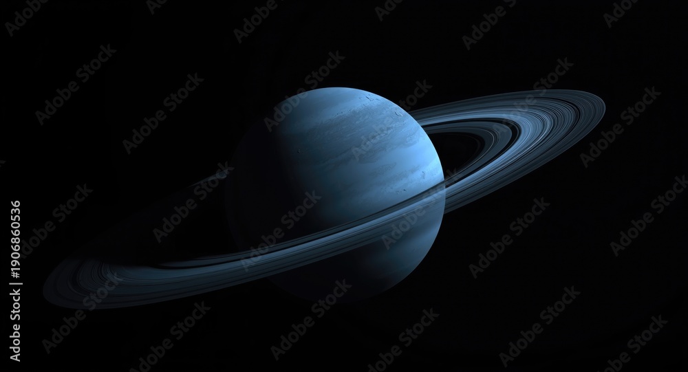 Fototapeta premium Clean design of Uranus showcasing fine rings against a dark smooth backdrop expressing calmness