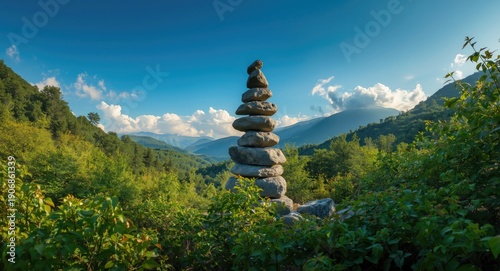 Balanced stone tower in pea...
