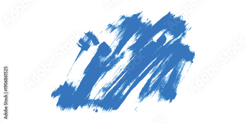 Abstract blue paint stroke isolated on a white background, showing texture and dynamic brush marks