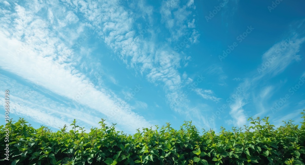 Obraz premium Expansive sky with scattered clouds surrounded by thick leafy growth