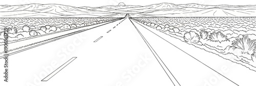 Desert highway stretches to distant mountains under a vast, open sky