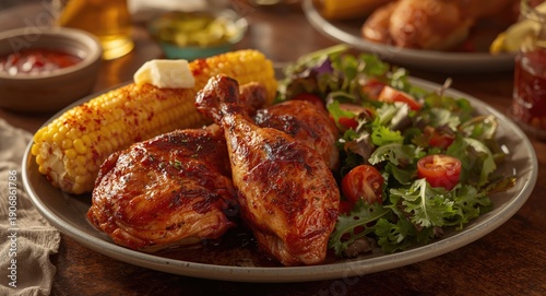 Barbecue chicken legs and t...