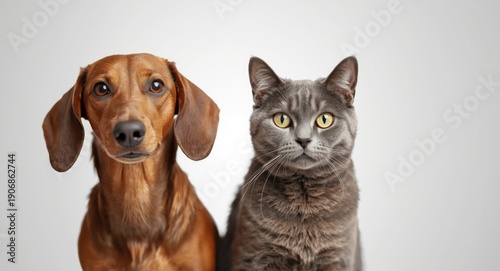 Curious dachshund dog and c...