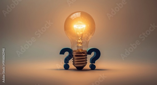 Light bulb glowing above qu...