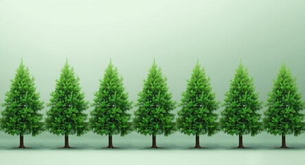 High resolution digital composition of green and pine trees in a row on a translucent background