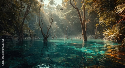Ecological jungle water sce...