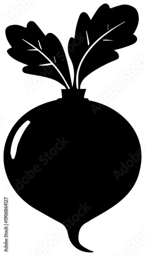 Black silhouette of a radish with leaves isolated on a white background simple design