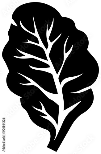 Black silhouette of a swiss chard leaf with white veins isolated on a white background a simple yet elegant illustration for food and health concepts