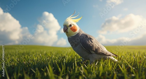 Happy cockatiel perched ove...