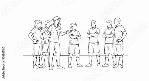 Coach addresses a group of players in athletic attire