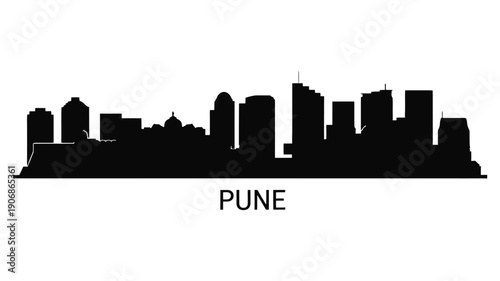 A silhouetted skyline of pune india with the city s name displayed below