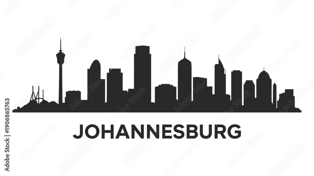Fototapeta premium Johannesburg skyline silhouette with prominent buildings and city name below