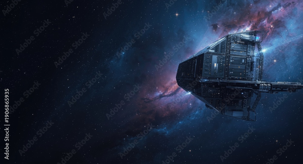 Fototapeta premium cutting edge space colony hovering in the endless cosmic expanse