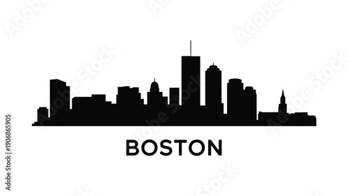 A black silhouette of the boston skyline with the city name below