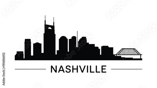 A striking black silhouette of the nashville skyline with city name below