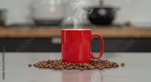 Bright red coffee mug with ...