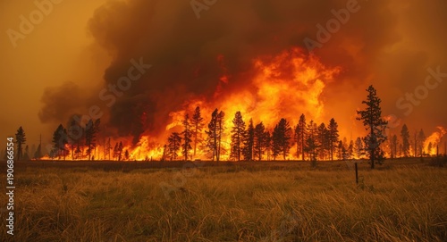 Grasslands ablaze with fire...