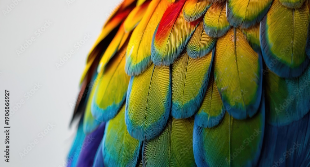 Obraz premium Closeup microscopic photography of parrot feather scales and colors