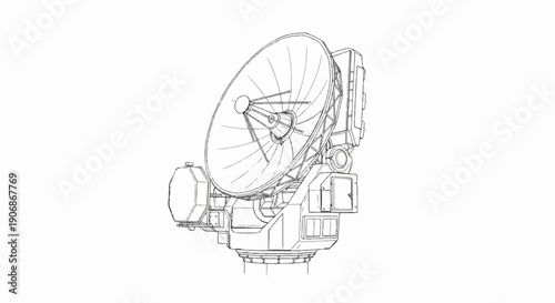 Detailed sketch of a large satellite dish antenna system