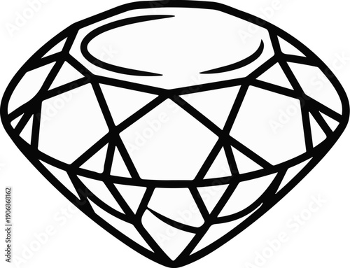 Detailed black and white illustration of a faceted precious gem