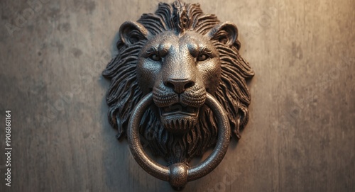 Large iron lion door knocke...