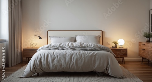 Cozy minimalist bedroom wit...