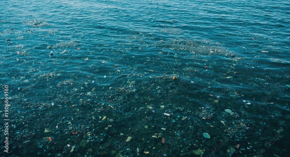 Fototapeta premium Climate risk disclosure related to microplastic pollution water and climate action blank area for text