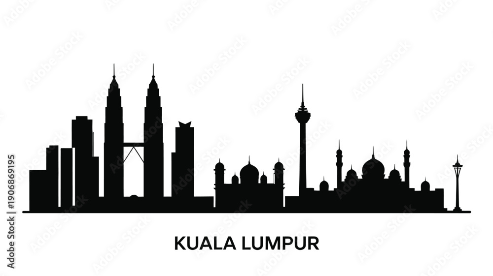 Obraz premium A striking black silhouette of kuala lumpur s iconic skyline and buildings
