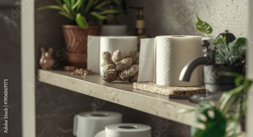 Bathroom shelf with rolls o...