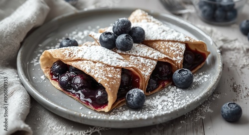 Blueberry filled crepes wit...
