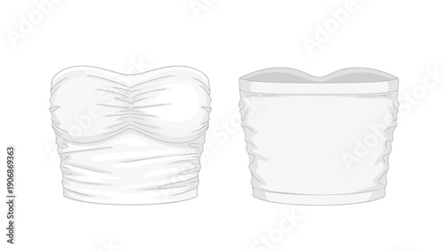 Minimalist front and back views of a plain white strapless tube top fashion apparel design template versatile clothing vector illustration graphic