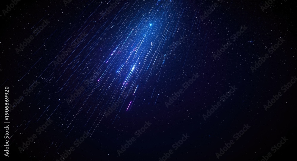 Fototapeta premium Glowing shooting stars blazing across a dark nighttime canvas