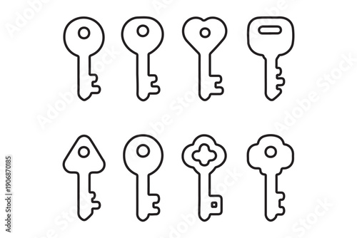 Key icon set. Vintage key, access, security, old key silhouette, password, house key - stock vector.
