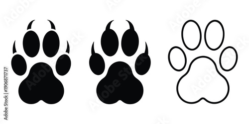 Animal paw print silhouette vector, Paw footprint icon, Different animal paw print vector illustration