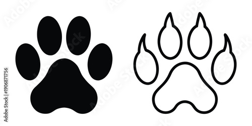Animal paw print silhouette vector, Paw footprint icon, Different animal paw print vector illustration