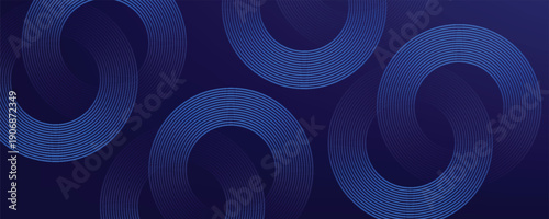 Abstract glowing geometric lines on dark background. Elegant shiny blue rounded lines pattern. Modern futuristic graphic. Suit for poster, banner, brochure modern arts dark blue line circle