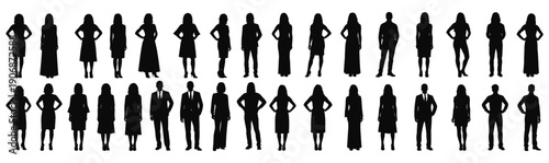 Collection of diverse people silhouettes in various poses and outfits.