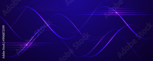Abstract glowing purple sine waves with light streaks background