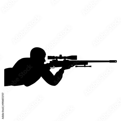 Silhouette of a Soldier Aiming a Sniper Rifle for Precision Shooting.