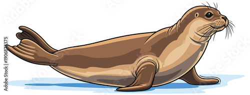 Brown harbor seal resting on a flat surface near the water